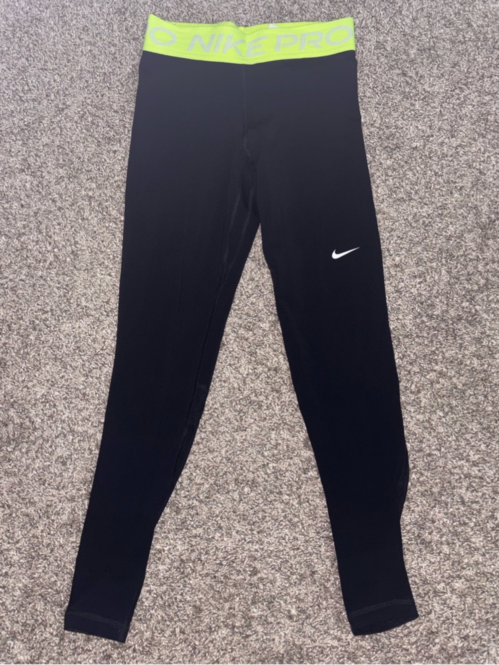 Nike Pro Black Athletic Leggings with Lime Waistband